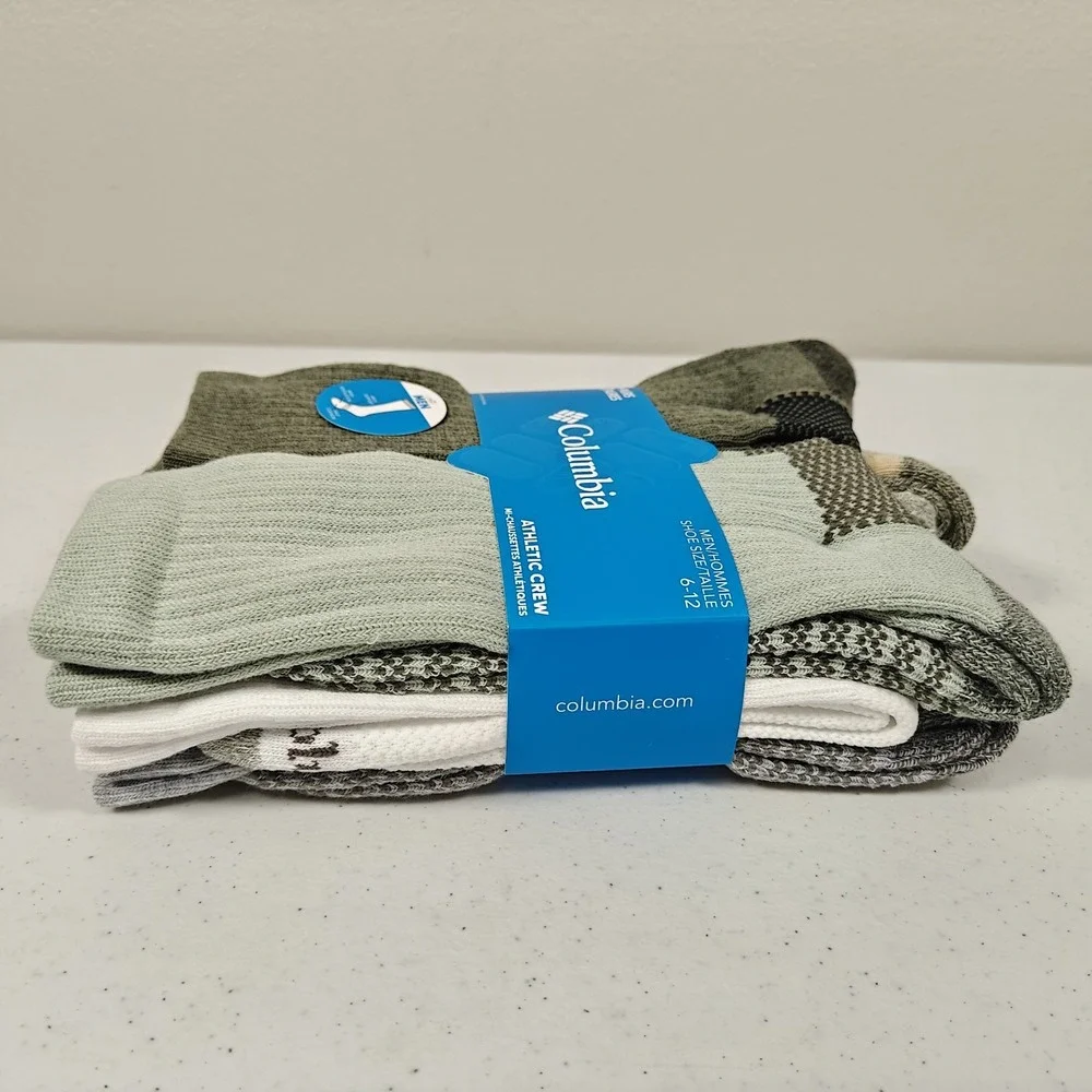 Men's Columbia Athletic Crew Socks 6 Pairs Six Pack Multi Color Green Size 6-12